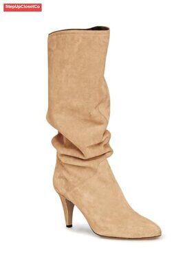 Slouchy Wide Calf Knee High Boots Kitten Heel Pointed Toe Pull On Winter